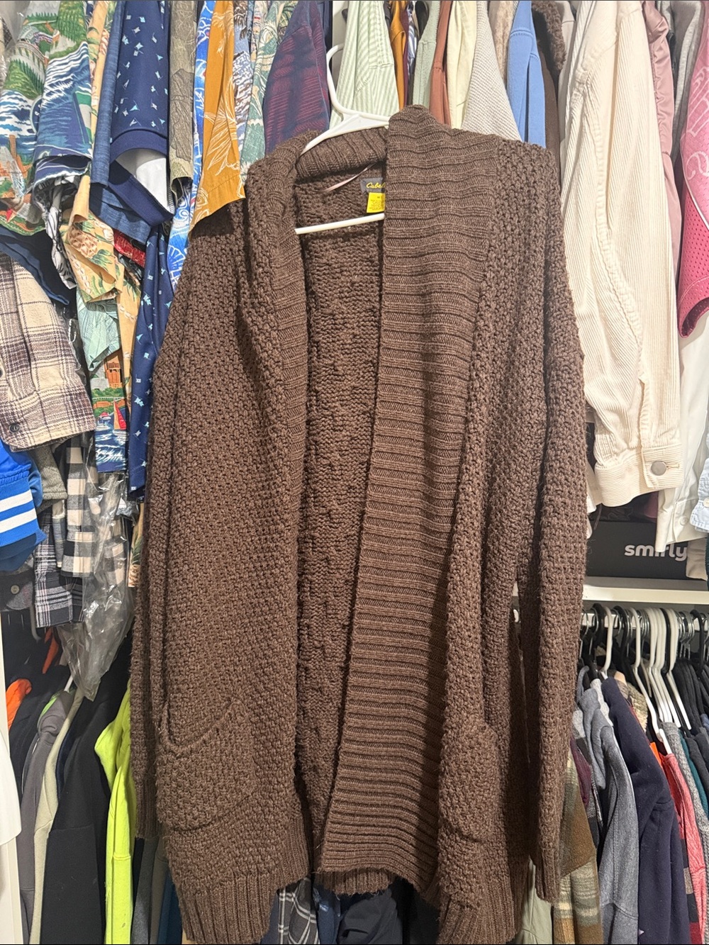 Chunky Shawl-Collar Brown Knit Cardigan Sweater
